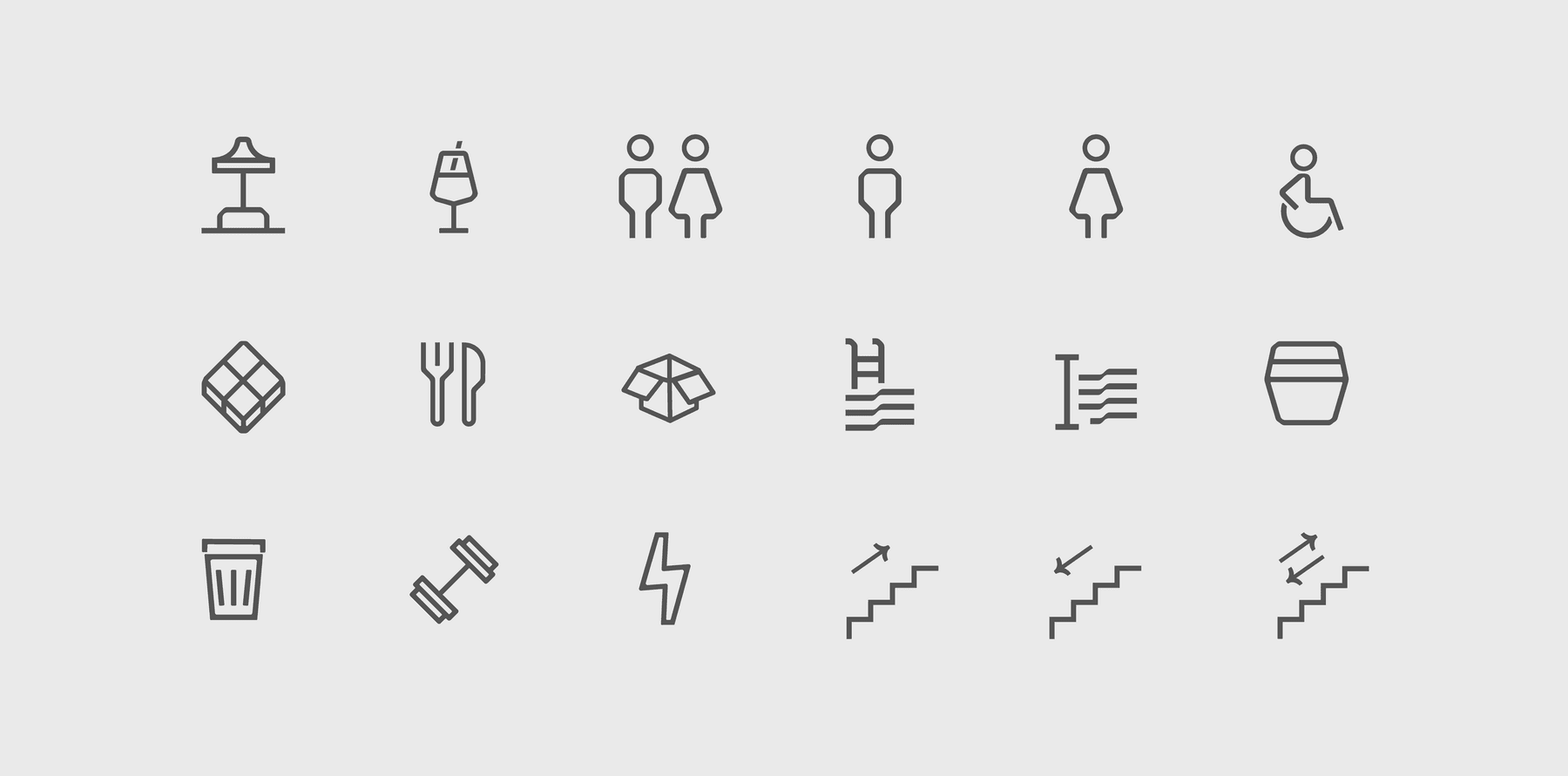 Conjunto de pictogramas autorais do sistema de sinalização